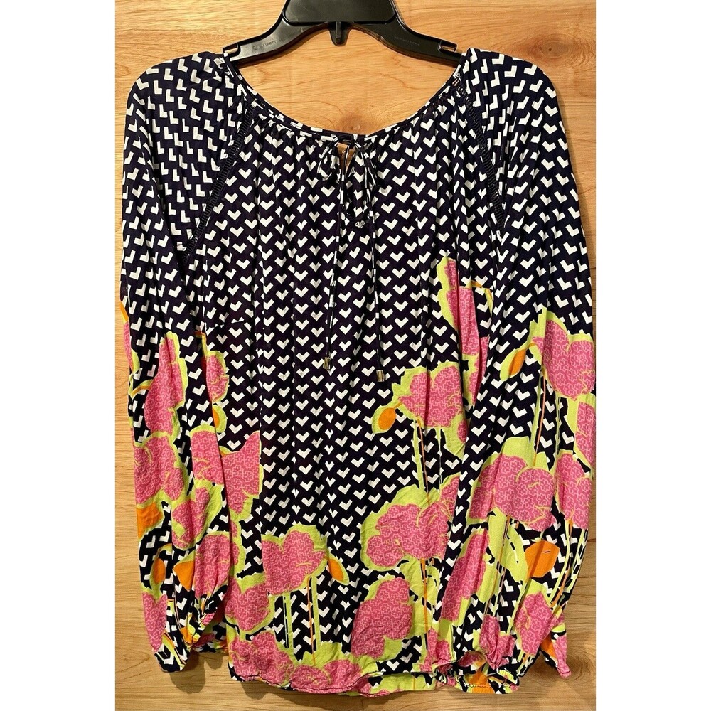 Kaari Blue Top Women’s Size XL  Blue Print 3/4 Sleeve